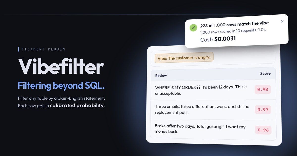 Vibefilter: a reviews table filtered by the statement “The customer is angry.”